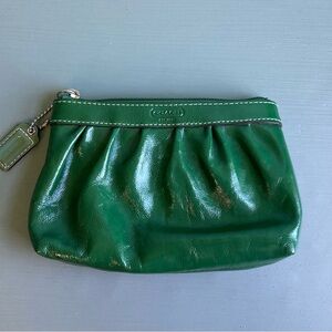 Green Coach Glazed/Patent Leather Wristlet Wallet Bag